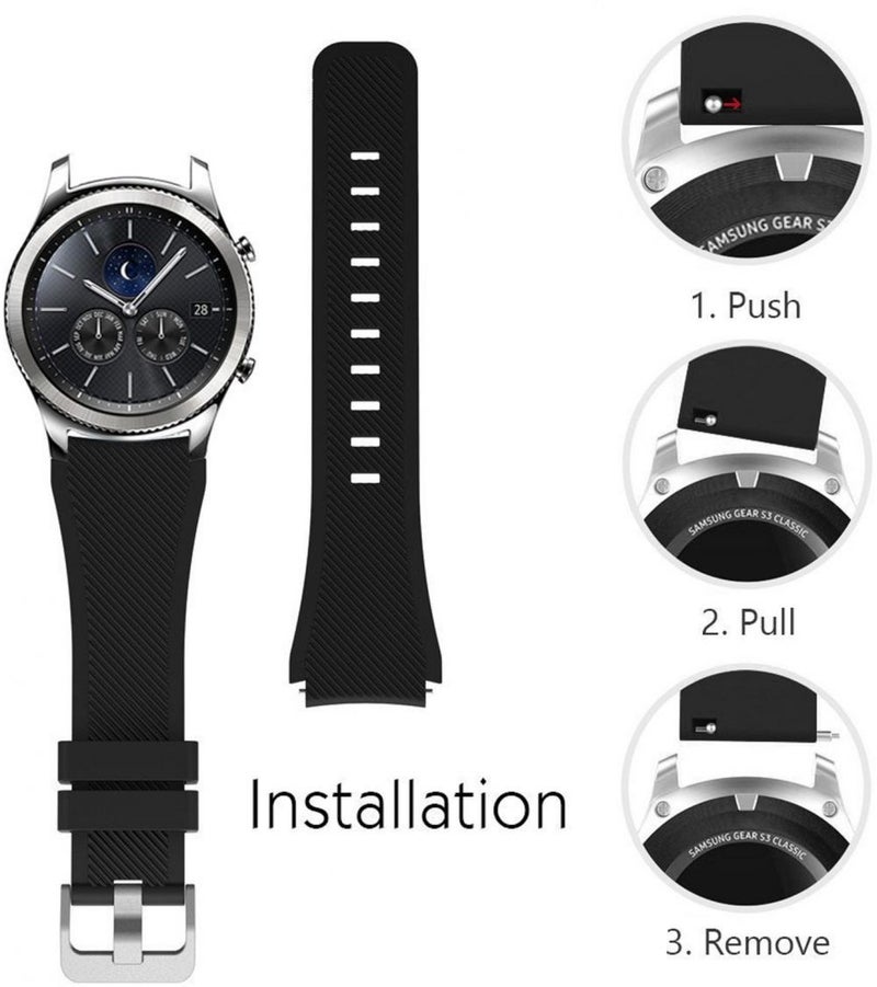 Classic Silicone Smartwatch Strap Belt Band For Samsung Gear S3 Frontier/Fantek Black  - Image 4