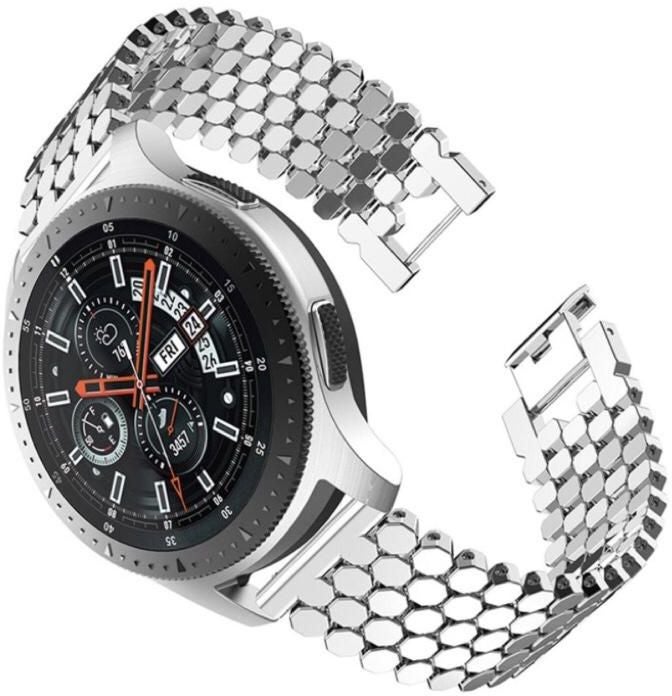 Fish Scales Alloy Watch Strap For Samsung Gear S3 Frontier/S3 Classic/Huawei Watch/Xiaomi Huami Amazfit/Moto 360 22mm Silver - Image 2