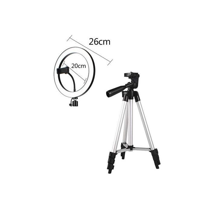 مصباح حلقي بإضاءة LED محمول مكون من 5 قطع مع حامل ثلاثي القوائم أسود/فضي - Image 2