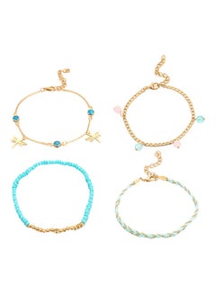 4-Piece Fashionable Dragonfly Beads Charm Anklet Set