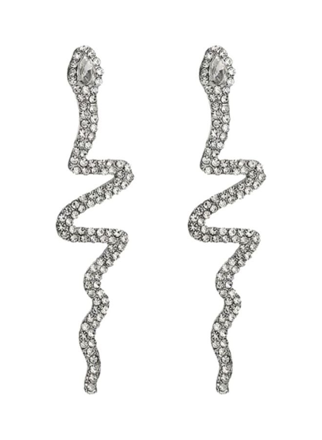 جونسون آند جونسون أقراط متدلية من الفضة الإسترلينية عيار 925 مرصعة بحجر الراين بتصميم ثعبان - Image 1