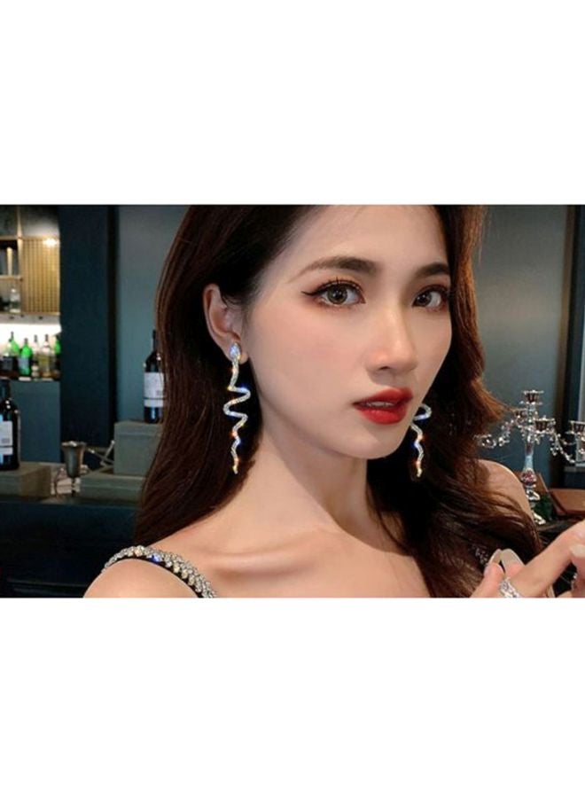 جونسون آند جونسون أقراط متدلية من الفضة الإسترلينية عيار 925 مرصعة بحجر الراين بتصميم ثعبان - Image 2