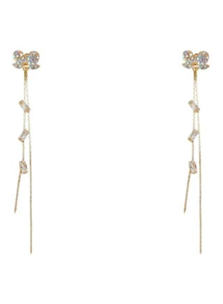Bow Tassel Diamonds Studded Dangle Earrings - v1610021932/N42037535A_1