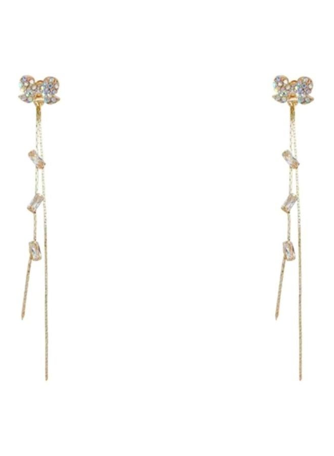 Bow Tassel Diamonds Studded Dangle Earrings