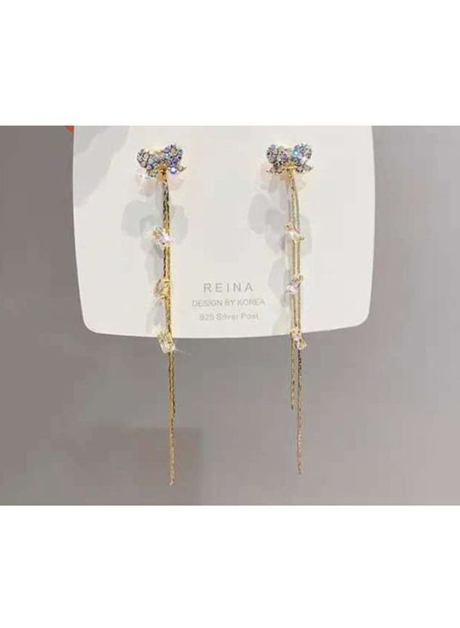 Bow Tassel Diamonds Studded Dangle Earrings
