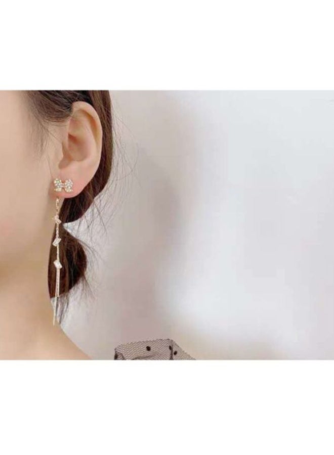Bow Tassel Diamonds Studded Dangle Earrings