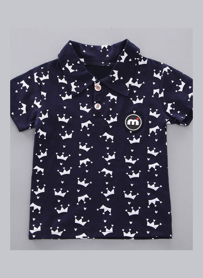 طقم شورت وتيشيرت بولو صيفي مكون من قطعتين كحلي/أبيض - Image 2
