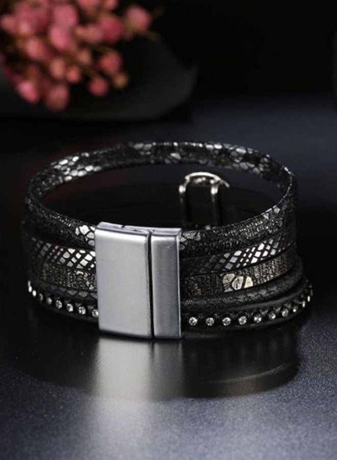 شاربدو سوار ملتف من الجلد مرصع بالأحجار ومزود بإبزيم مغناطيسي - Image 2