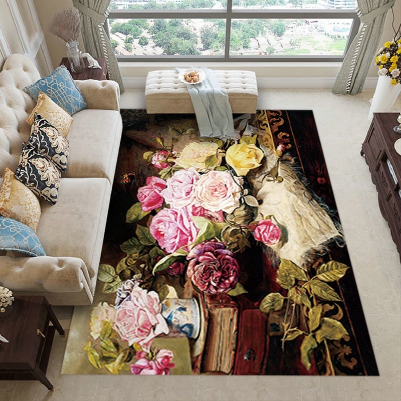 European Luxurious Plant Pattern Living Room Carpet Multicolour 40x60cm - Image 1