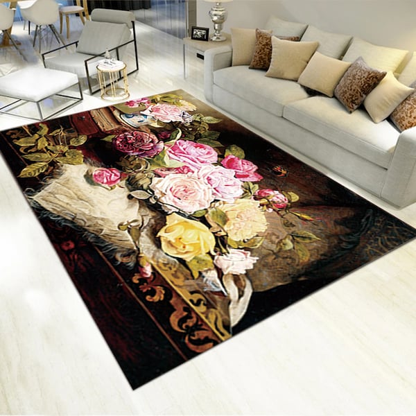 European Luxurious Plant Pattern Living Room Carpet Multicolour 40x60cm - Image 3