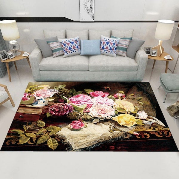 European Luxurious Plant Pattern Living Room Carpet Multicolour 40x60cm - Image 2