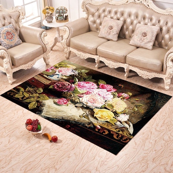 European Luxurious Plant Pattern Living Room Carpet Multicolour 40x60cm - Image 4