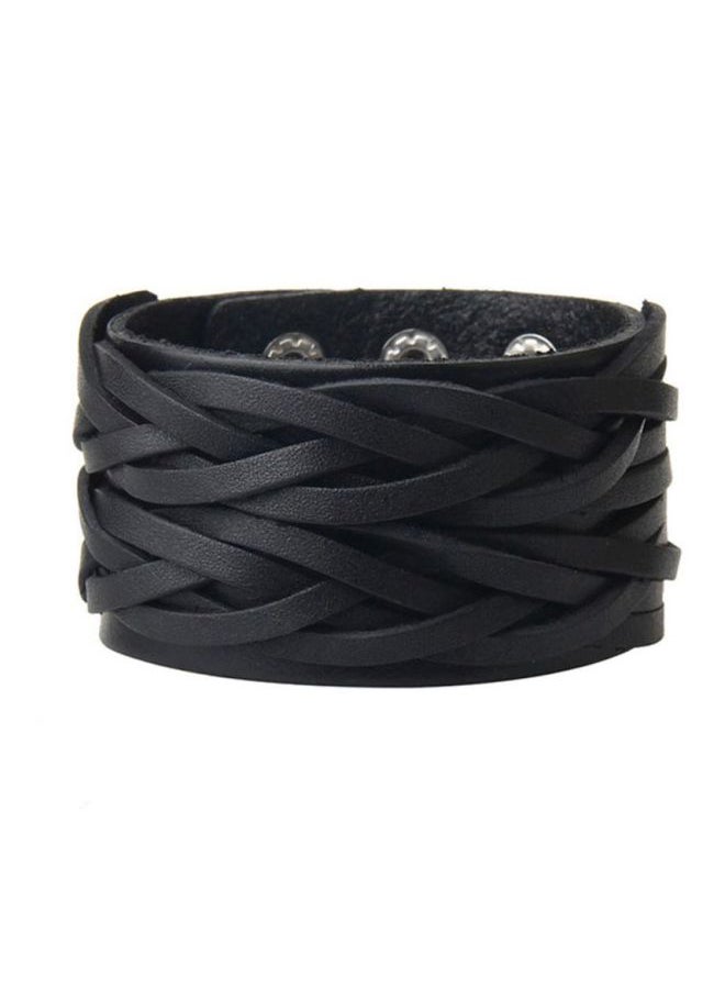 Sharpdo - Retro Weave Wide Leather Bracelet - Image 1
