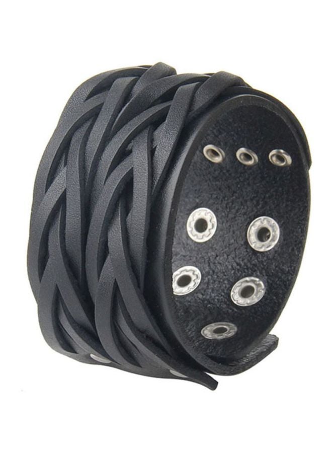 Sharpdo - Retro Weave Wide Leather Bracelet - Image 1