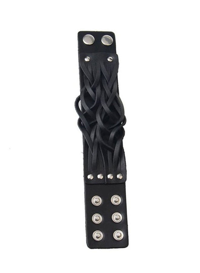 Sharpdo - Retro Weave Wide Leather Bracelet - Image 1