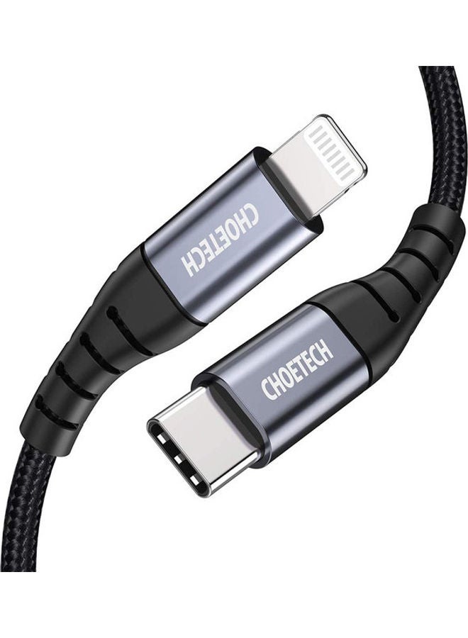 CHOETECH Nylon Braided USB-C to Lighting Cable For I Phone Black - Image 1