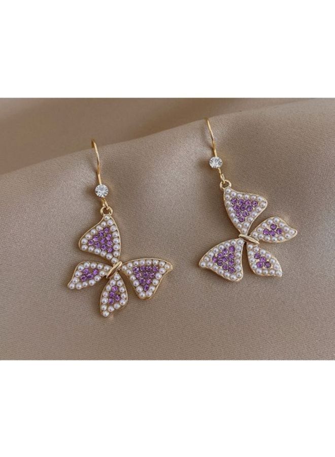 J&J - Diamond Studded Butterfly Dangle Earrings - Image 1