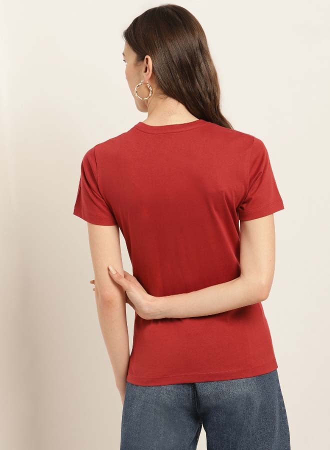 Aila - Printed Round Neck Casual Wear T-Shirt Rust Brown - Image 1