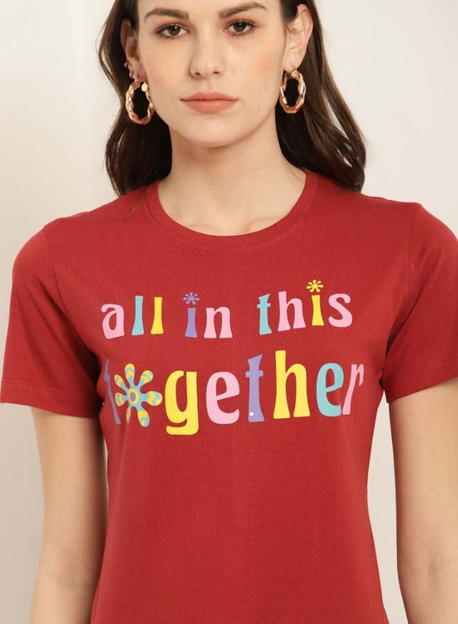 Aila - Printed Round Neck Casual Wear T-Shirt Rust Brown - Image 1