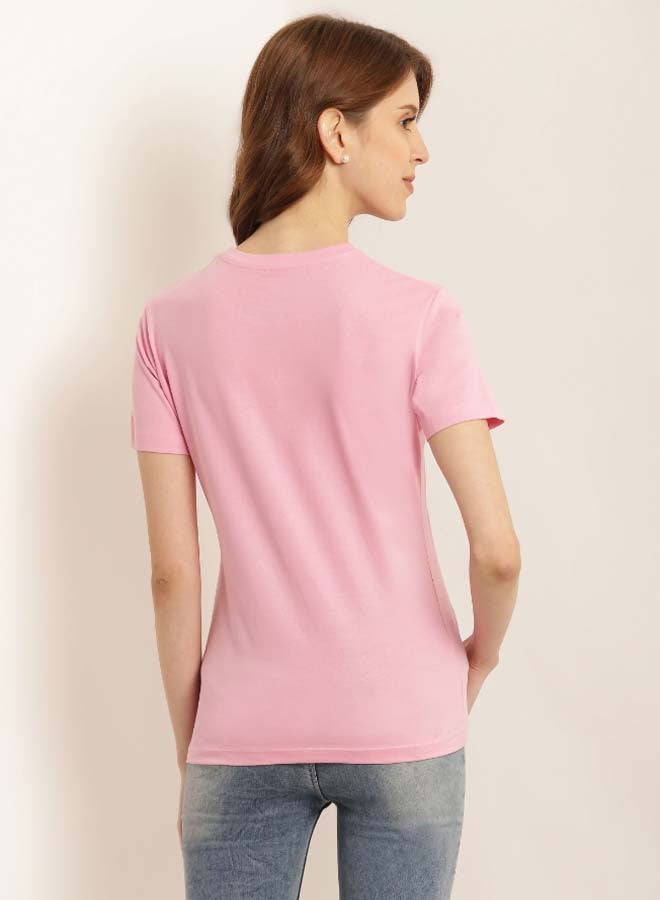 Printed Round Neck Casual Wear T-Shirt Light Pink - v1610030990/N41367201V_2