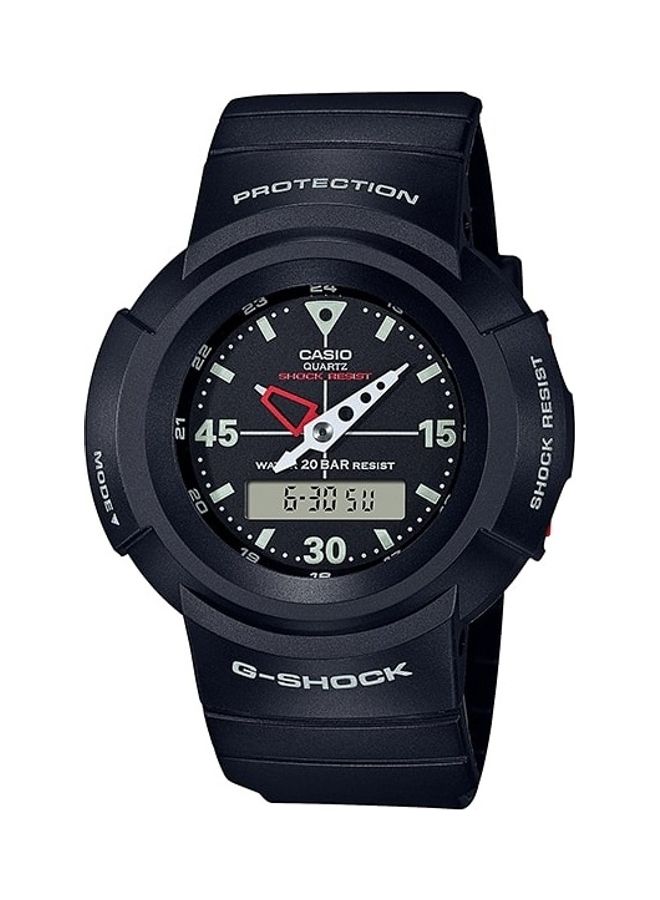 جي شوك ساعة يد رقمية بعقارب وسوار من الراتنج بتصميم دائري مقاس 58 مم - لون أسود - طراز AW-500E-1EDR للرجال