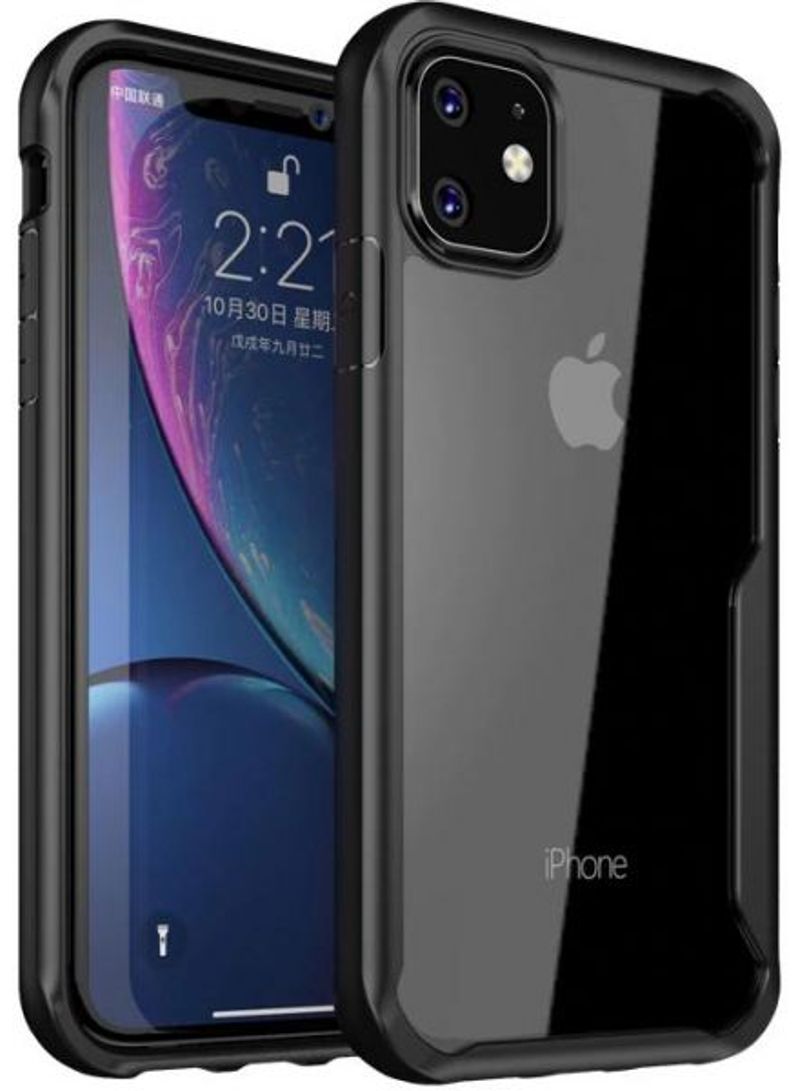 إيباكي غطاء حماية خلفي بإطار أسود من البولي يوريثان الحراري لهاتف أبل آيفون 11 شفاف/ أسود - Image 1