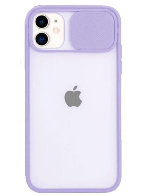 Protective Silicone Back Cover With Camera Protector For Iphone 12/12 Pro Clear/Purple