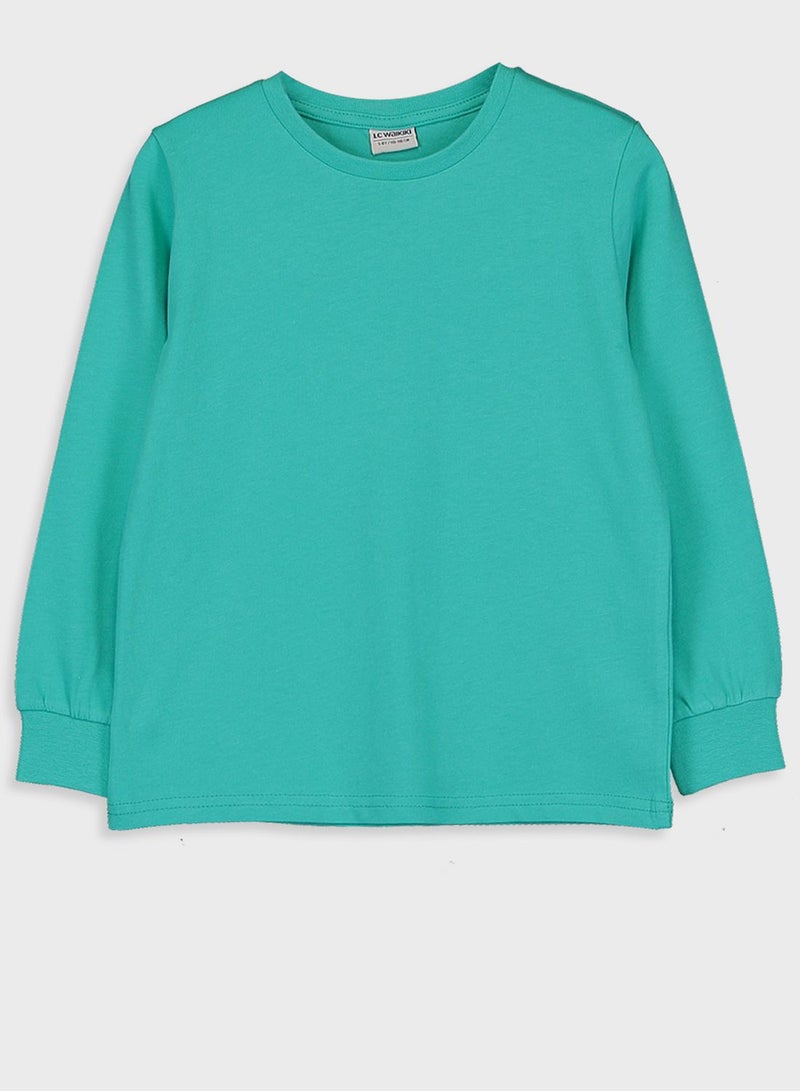 ال سي وايكيكي سويت شيرت بنمط سادة أخضر - Image 1