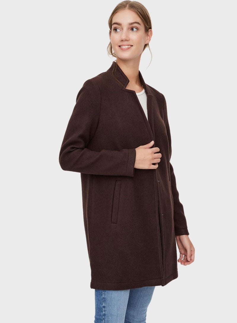 VERO MODA Longline Coat Dark Brown - Image 1