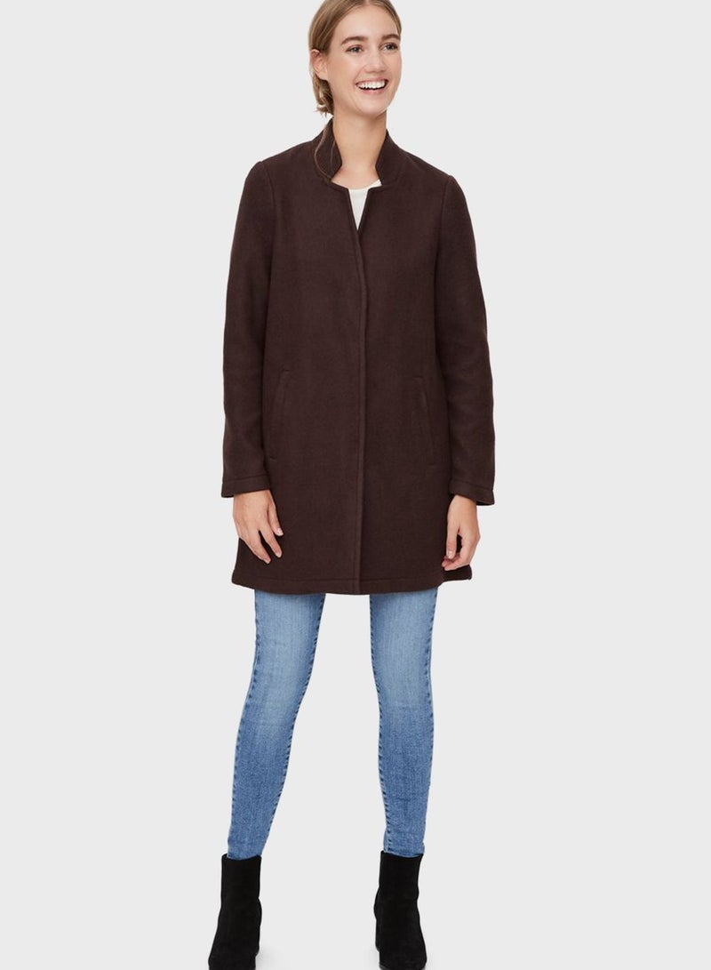 VERO MODA Longline Coat Dark Brown - Image 4