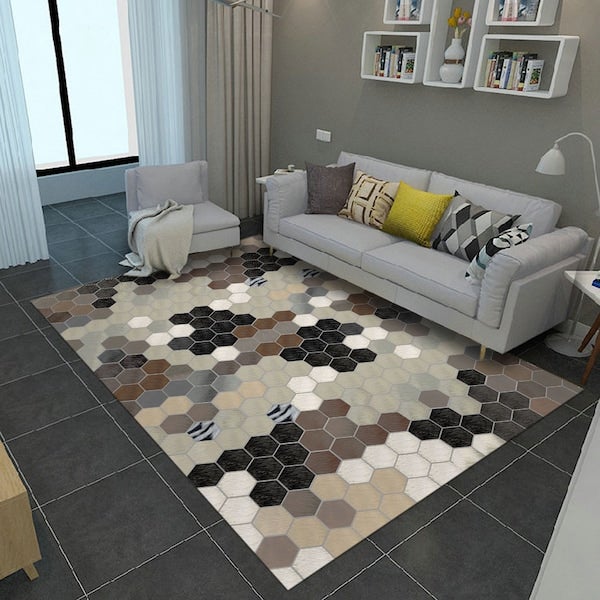 1-Piece Rectangle Simple Geometry Print Anti-Skidding Floor Mat Multicolour 40x60cm - Image 4