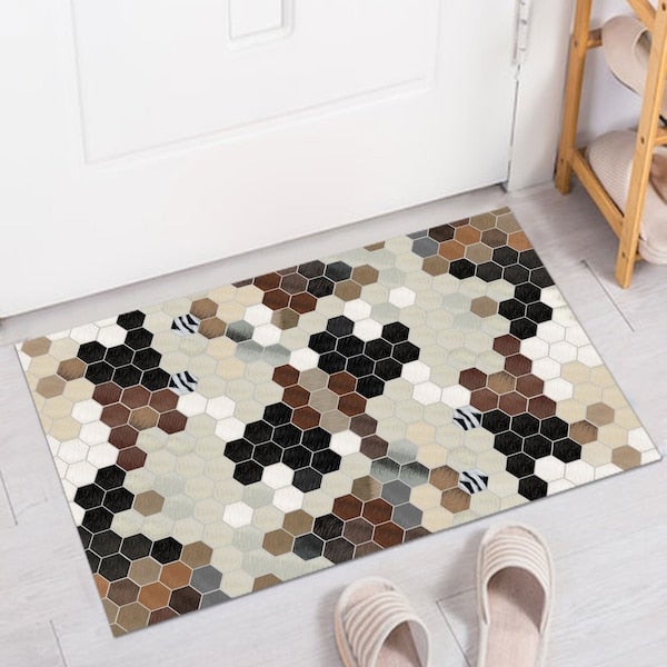 1-Piece Rectangle Simple Geometry Print Anti-Skidding Floor Mat Multicolour 40x60cm - Image 2
