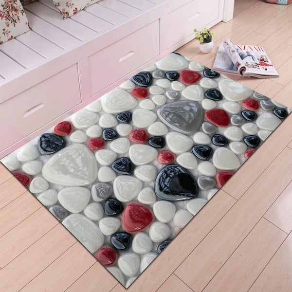 Cobble Print Anti-Slip Living Room Floor Mat Multicolour 60x90cm  - Image 2