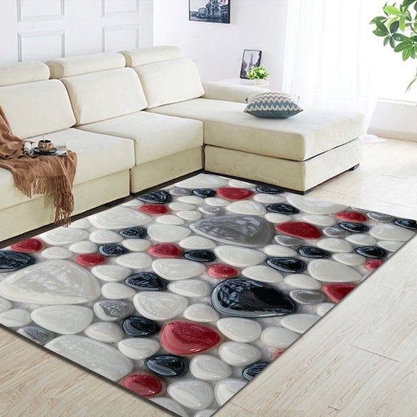 Cobble Print Anti-Slip Living Room Floor Mat Multicolour 60x90cm  - Image 4