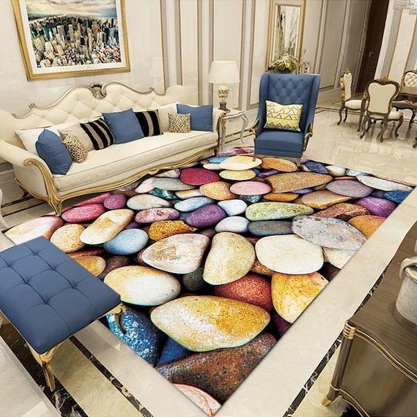 Classic 3D Colorful Stones Print Non-Slip Floor Mat, Synthetic Fibre, Rectangle Multicolour 50x80cm  - Image 2