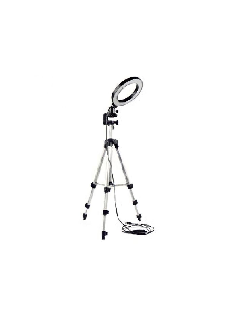 مصباح حلقي بإضاءة LED محمول مكون من 5 قطع مع حامل ثلاثي القوائم أسود/فضي - Image 1