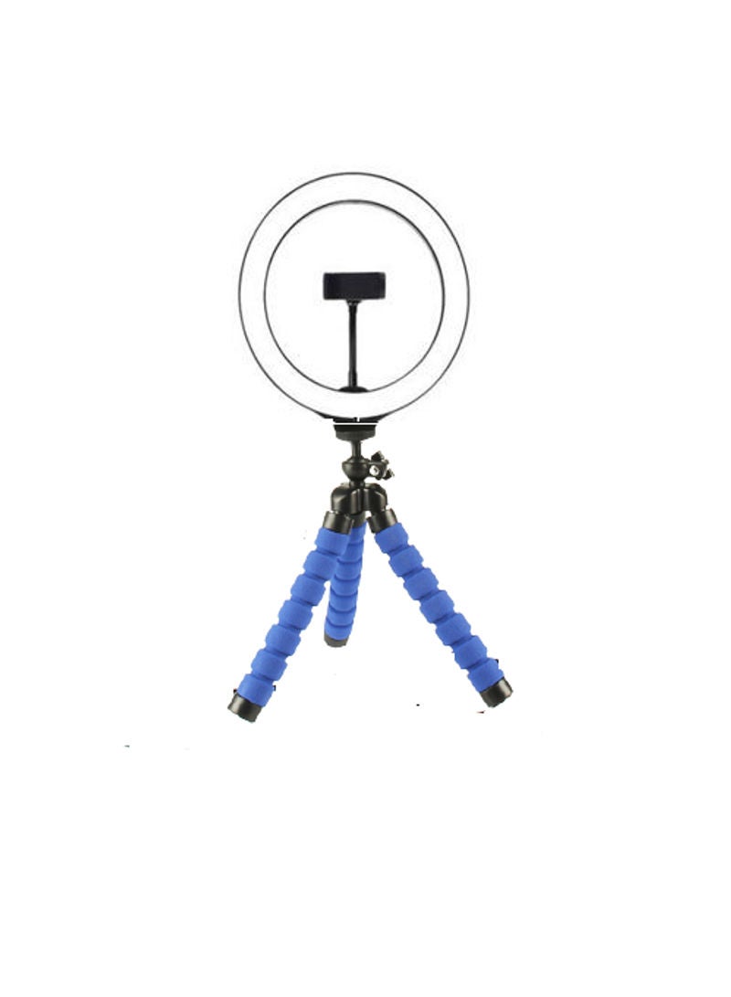 مصباح حلقي لصور السيلفي مع حامل ثلاثي القوائم مرن أزرق