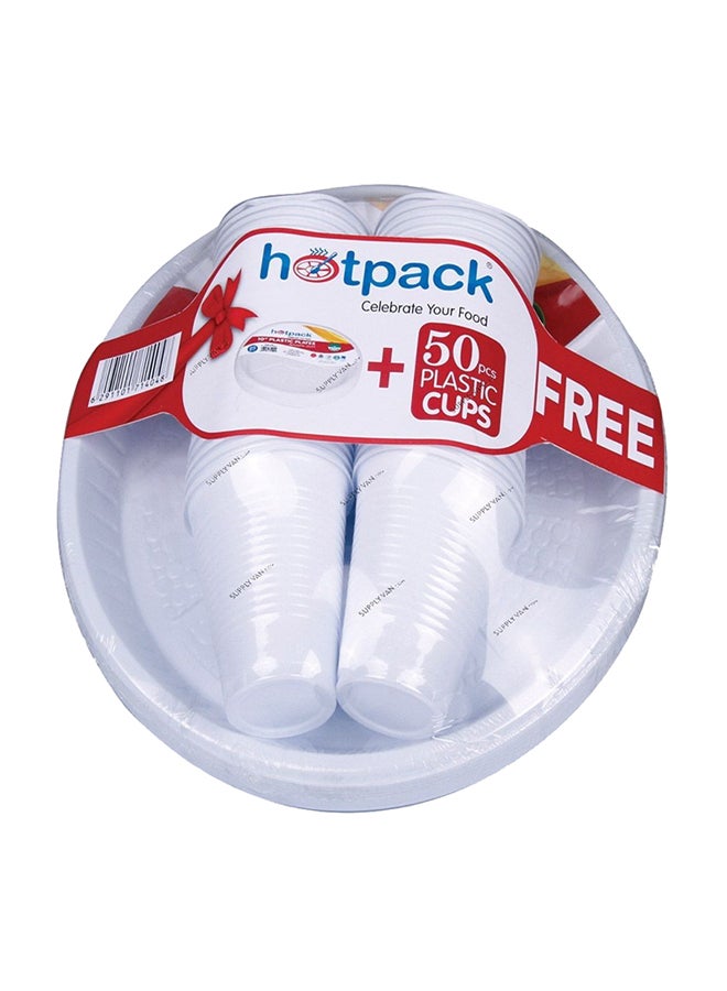 Hotpack 25-Piece Disposable Plate And 50Cup Free Set Combo Pack White  - Image 1