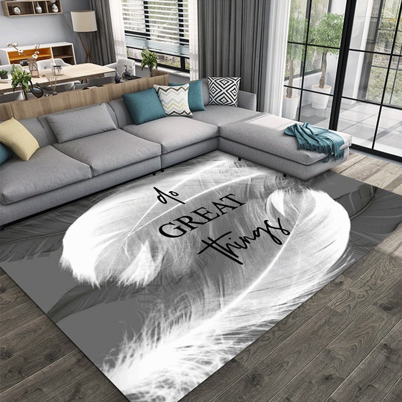 Nordic Style Feather Print Anti-Slip Fashion Carpet Black 60x90cm  - Image 1