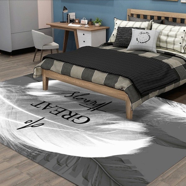 Nordic Style Feather Print Anti-Slip Fashion Carpet Black 60x90cm  - Image 3