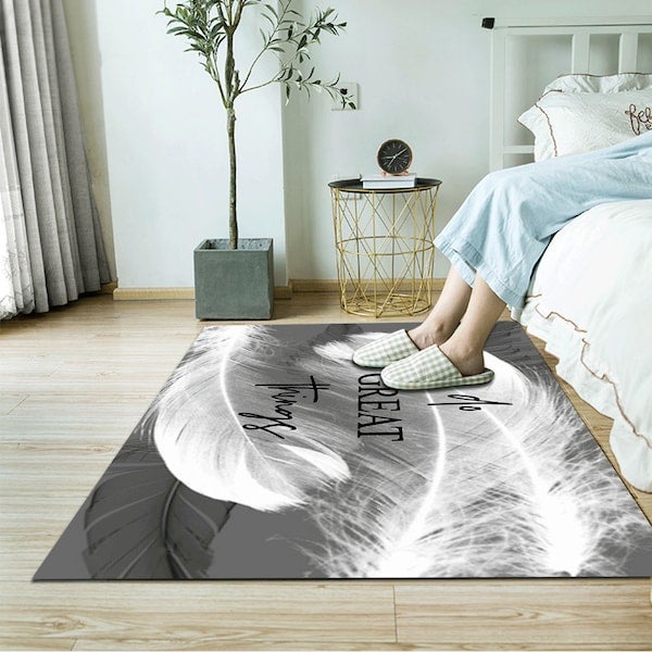 Nordic Style Feather Print Anti-Slip Fashion Carpet Black 60x90cm  - Image 4