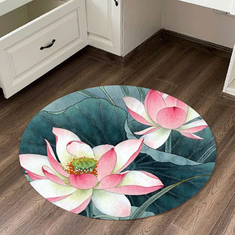 1-Piece Round Anti-Skidding Lotus Print Simple Mat Multicolour 60cm  - Image 1