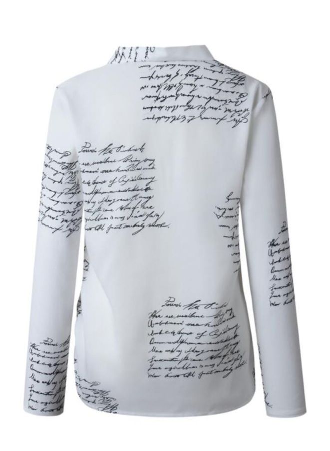 شاربدو قميص مطبوع بأكمام طويلة وفتحة عنق على شكل حرف V أبيض/أسود - Image 2