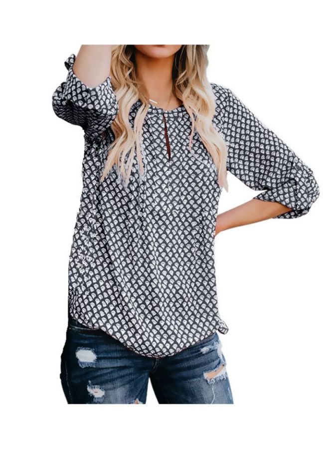 Sharpdo Printed Round Neck Casual Shirt Black/White  - Image 1