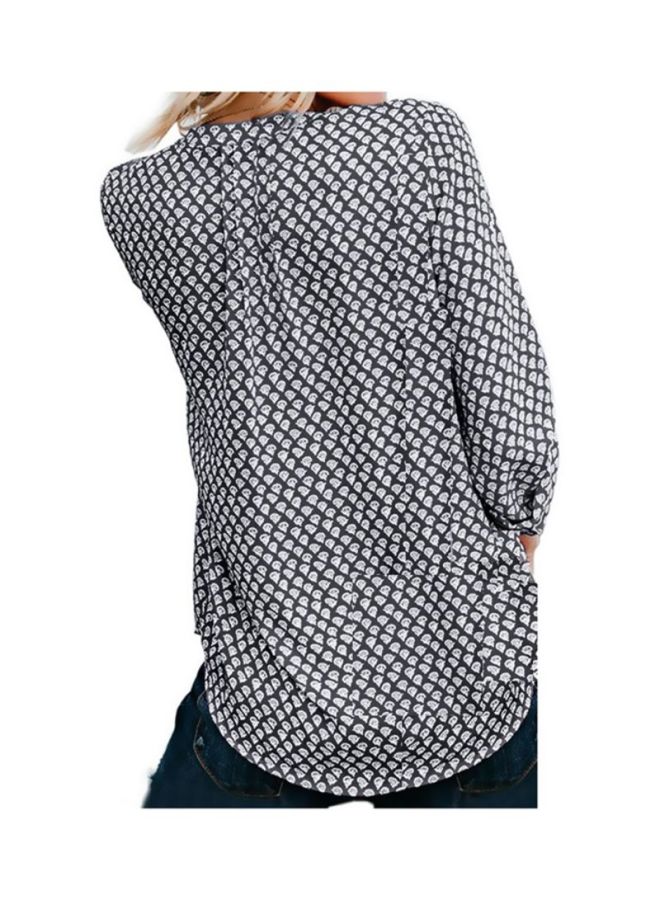 Sharpdo Printed Round Neck Casual Shirt Black/White  - Image 2