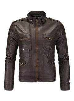 Long Sleeve Leather Jacket Dark Brown