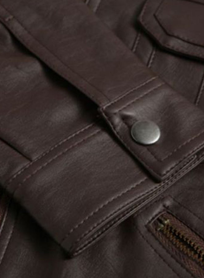 Sharpdo - Long Sleeve Leather Jacket Dark Brown - Image 1