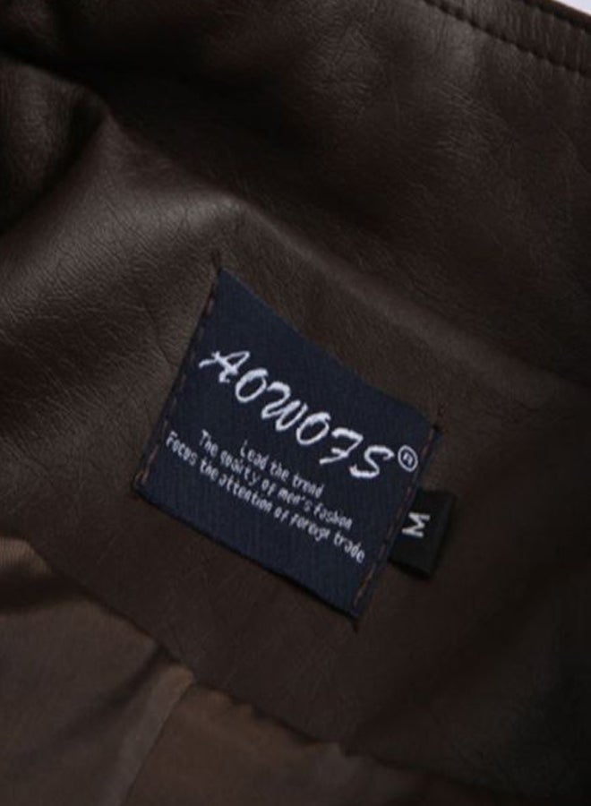 Sharpdo - Long Sleeve Leather Jacket Dark Brown - Image 1