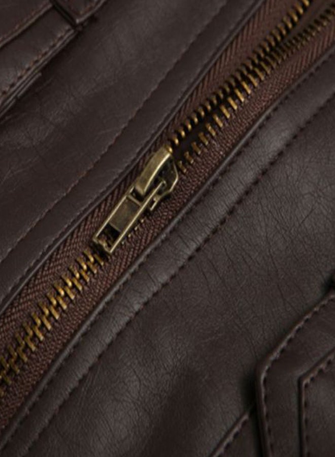Sharpdo - Long Sleeve Leather Jacket Dark Brown - Image 1