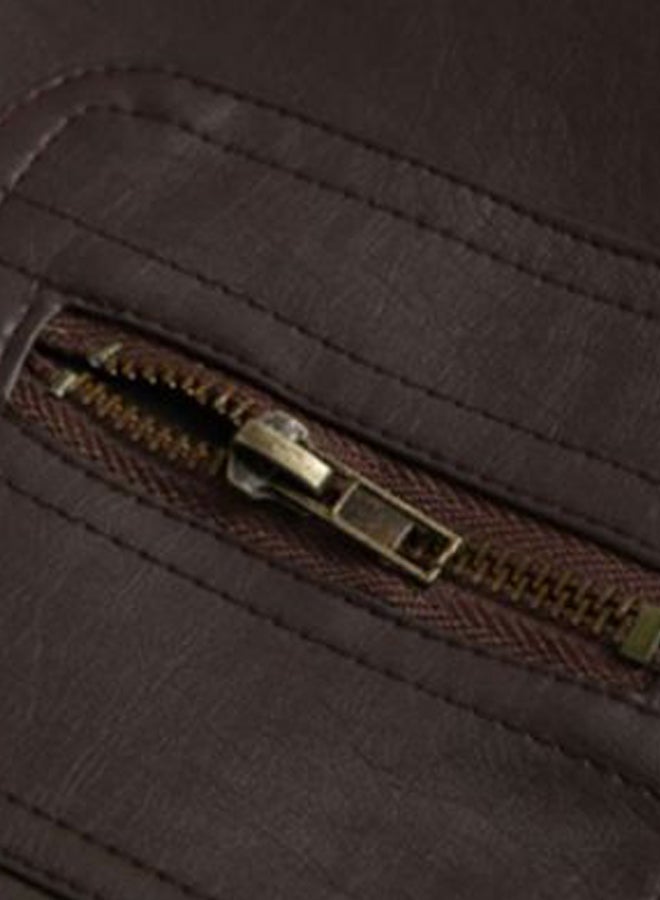 Sharpdo - Long Sleeve Leather Jacket Dark Brown - Image 1